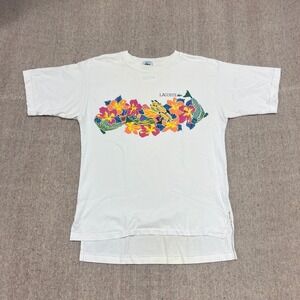 Vintage Lacoste Shirt Mens Large White 1980s Floral Aloha Flowers